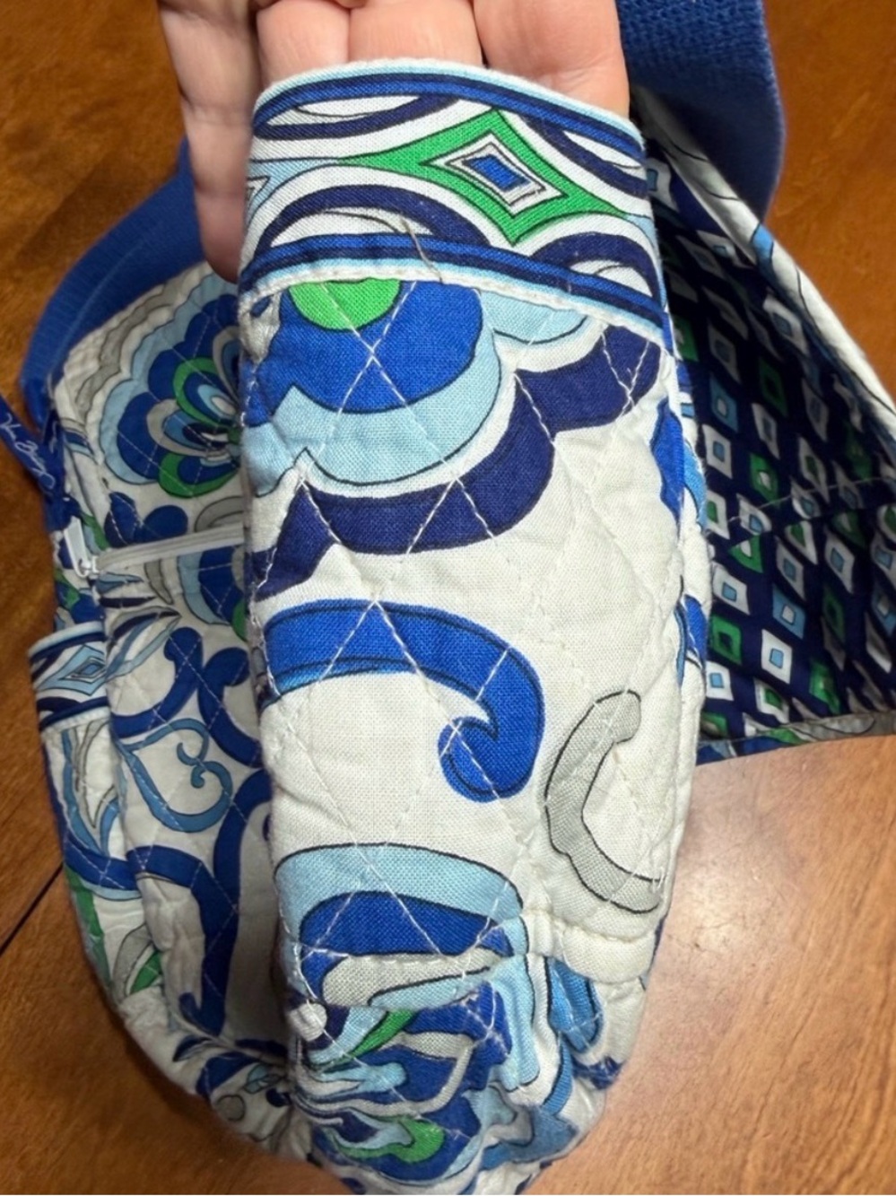 Vera Bradley Mediterranean Messenger Bag /Large Purse Laptop Blue White Floral - Picture 6 of 16